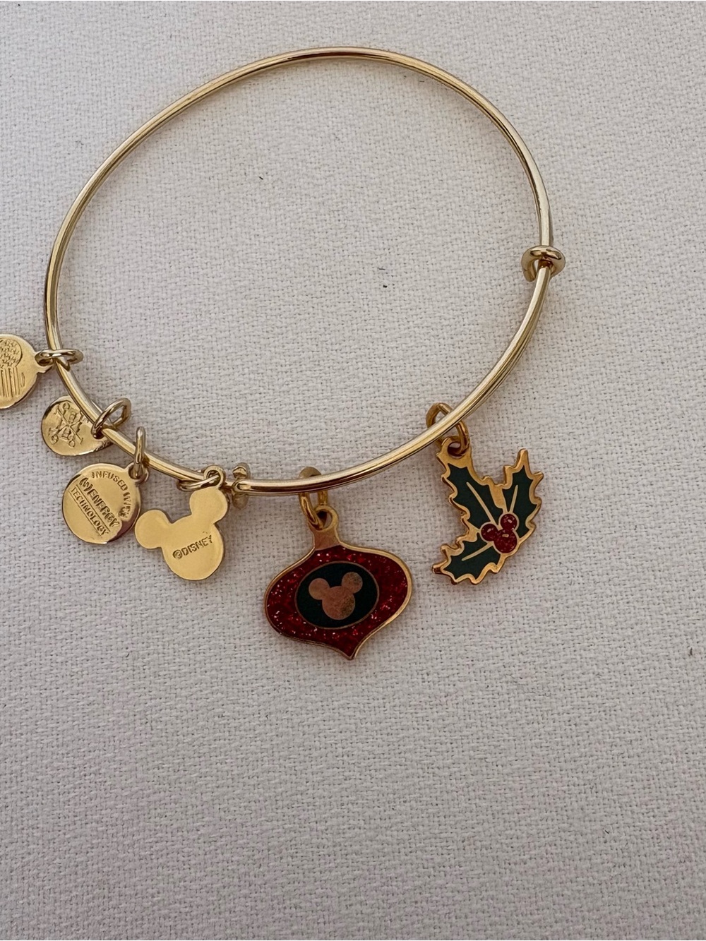 Disney Alex &Ani Holiday Bangle Bracelet with Red and Green Christmas Charms